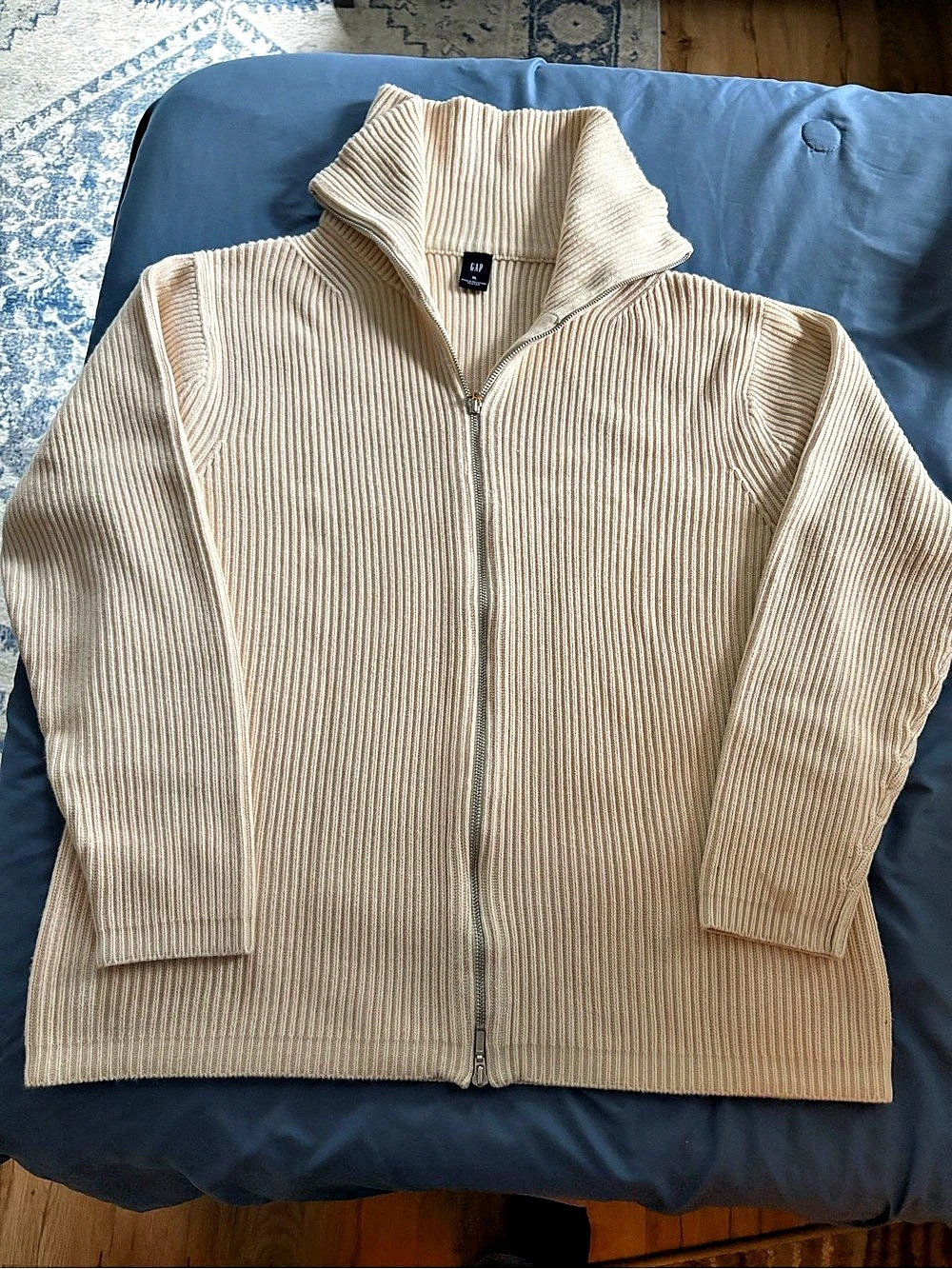 Gap Ribbed Zip-Up Sweater Cream XL Like New